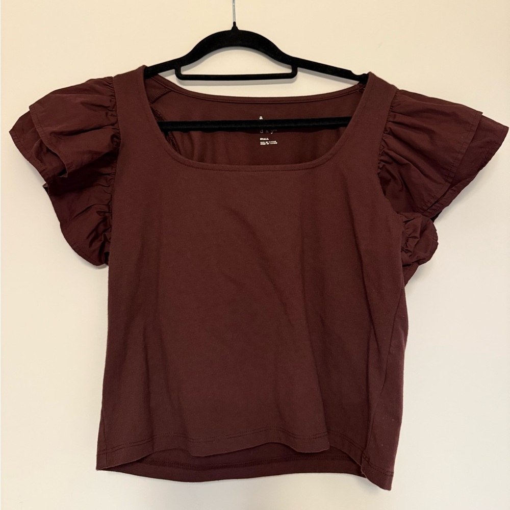 A New Day Brown Ruffle Sleeve Top